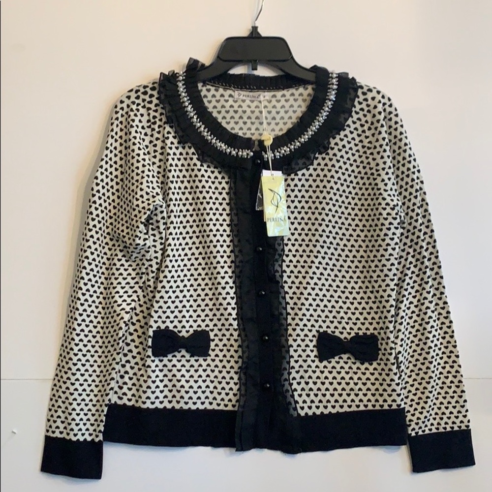 Perlina Ivory/Black Hearts Sweater Size 2